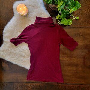 Burgundy Fitted Short Sleeve Turtleneck